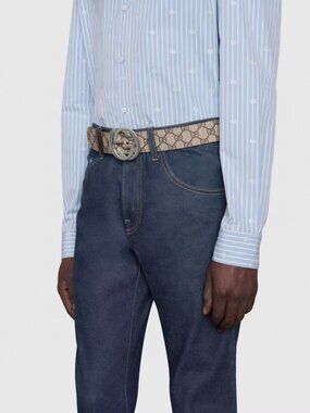 Gucci GG Supreme Canvas Belt Beige Ebony Silver Interlocking G Buckle